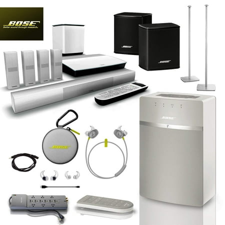 Bose SoundTouch 10 Wireless Music System (White), SoundSports Citron Wireless Headphones, Wireless Surround Speakers, Lifestyle 650 Home Theater System, Omni Jewel Stands Complete Home Setup (Reed)