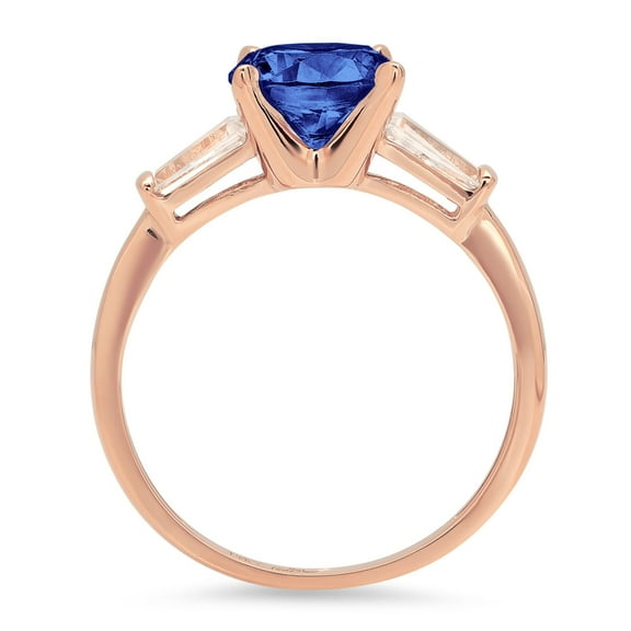 2 ct Round Cut Simulated Tanzanite Three-Stone Engagement Ring for Women in 18K Rose Gold