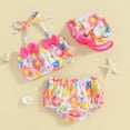 thumbnail image 4 of Mnyotv Toddler Baby Girl Swimsuit 3pcs Bathing Suit Bikini Tops and shorts with sun hats for girls, 4 of 6