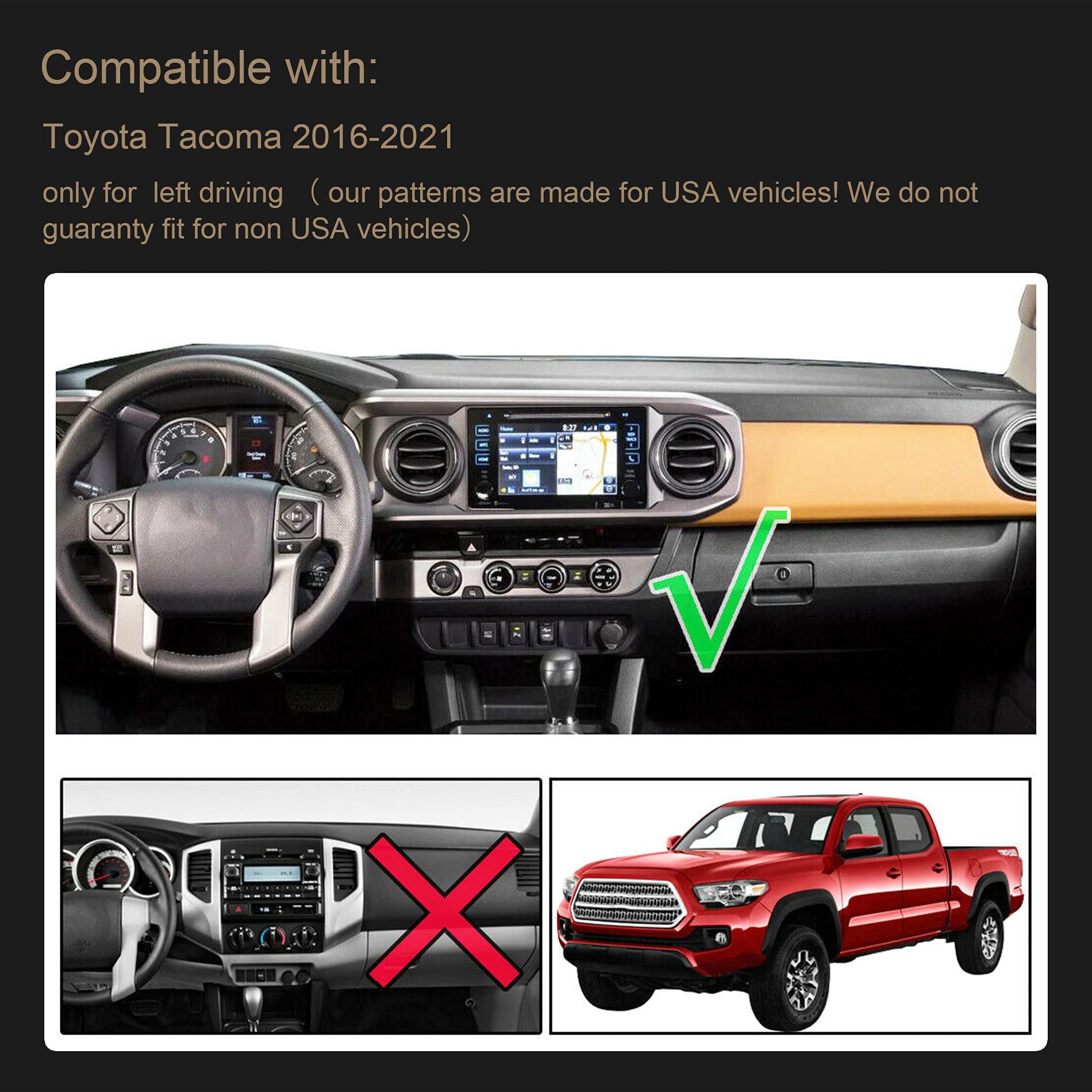 SPEEDWOW Dash Cover, Car Dashboard Cover Mat Carpet Fit for Toyota Tacoma 2016-2023, Scratch-Resistant Non-Slip Suede Dashboard Pad, Black