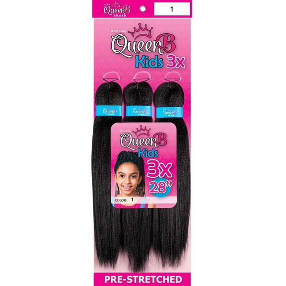 QueenB Kids 3X Value Pack Pre-Stretched Braiding Hair 28” – Color #1