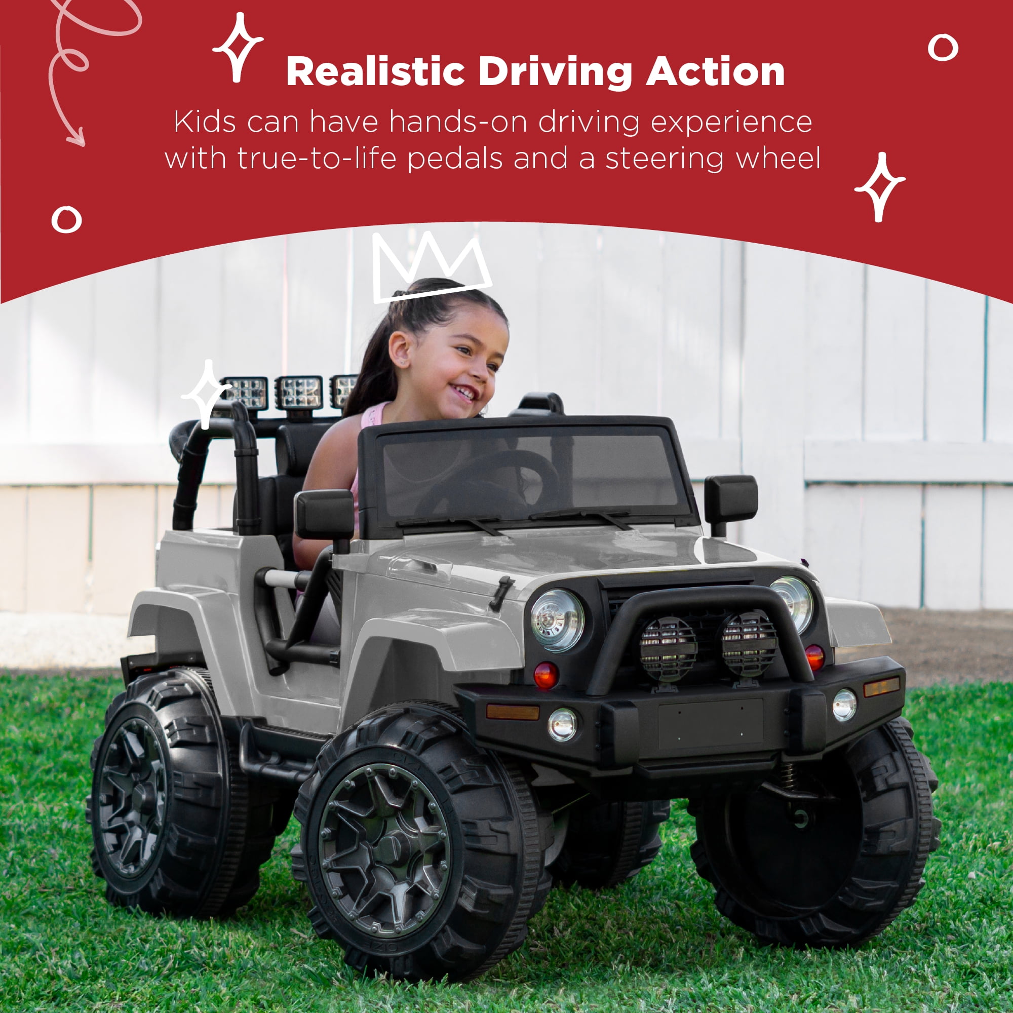 Best Choice Products Jumbo 12V Kids Electric Ride On Car with Parent Remote, Seat Harness, 65 lb Capacity - Light Gray
