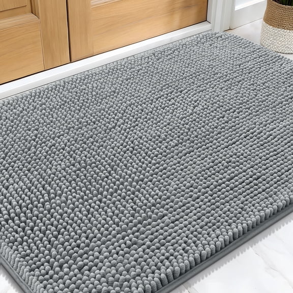 Buganda Dog Door Mats and Rugs, Washable Mat for Dog Paws, Absorbs Moisture and Dirt, Chenille Indoor Door Mats, 30x20, Grey
