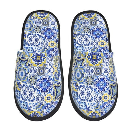 Balery Watercolor Artwork Slient Indoor Furry Fleece Comfort House Shoes Soft Non-Slip Home Shoes Cotton slippers House Slippers-- Large