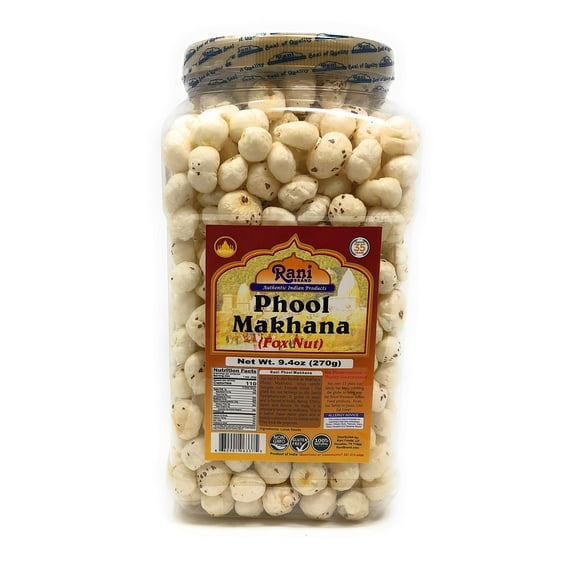Rani Jumbo Phool Makhana (Fox Nut/Popped Lotus Seed) Plain Raw Uncooked 9.4oz (270g) PET Jar ~ All Natural | Vegan | No Colors | Gluten Friendly | NON-GMO | Indian Origin