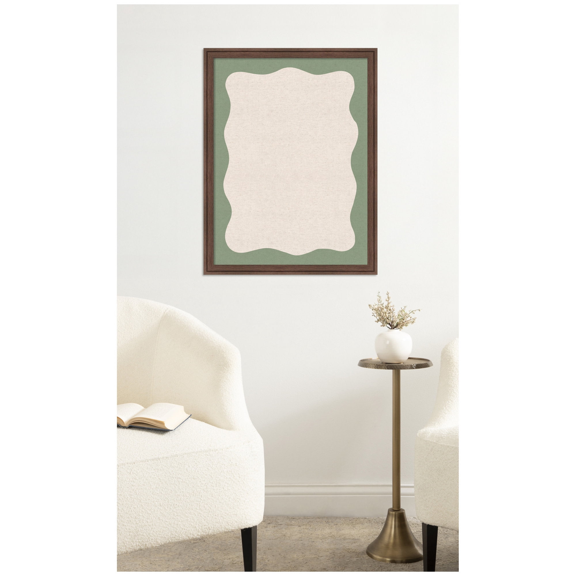 Kate and Laurel Framed Fabric Pinboard 20 x 26,  Printed Linen Classic Bulletin Board for Use as a Vision Board or Wall Organization, Florence Medium Brown Frame