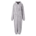 thumbnail image 4 of Gibobby Mono Corto Informal Pijama de manga larga de lana artificial para mujer Casual Color sólido Cremallera Suelto con capucha Mono Pijama Casual Invierno Cálido Rompe Lind(Gris， S), 4 of 5