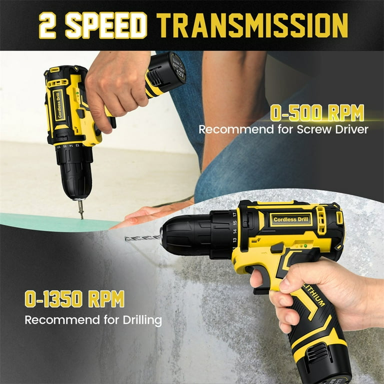 34Pcs Cordless Drill Driver 12V Electric Screwdriver Industrial Grade Impact Lithium Electric Drill Tool Set with 2 Batteries 35 Nm Torque 2 Speed 25 1 Torque Setting LED Light for Repair DIY Walmart....
