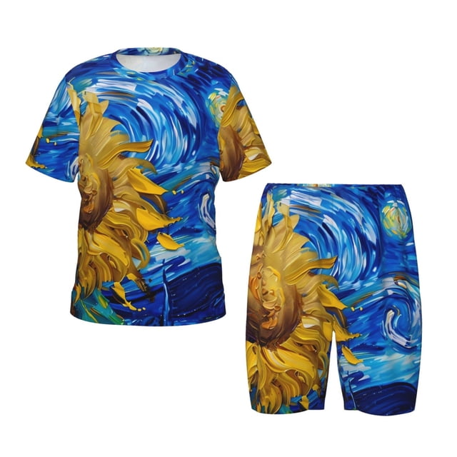 Balery Whimsical Sunflowers Night Sky Conjunto de Pijama Infantil de Manga Corta con Estampado – Ropa de Dormir de Algodón Suave-Medium