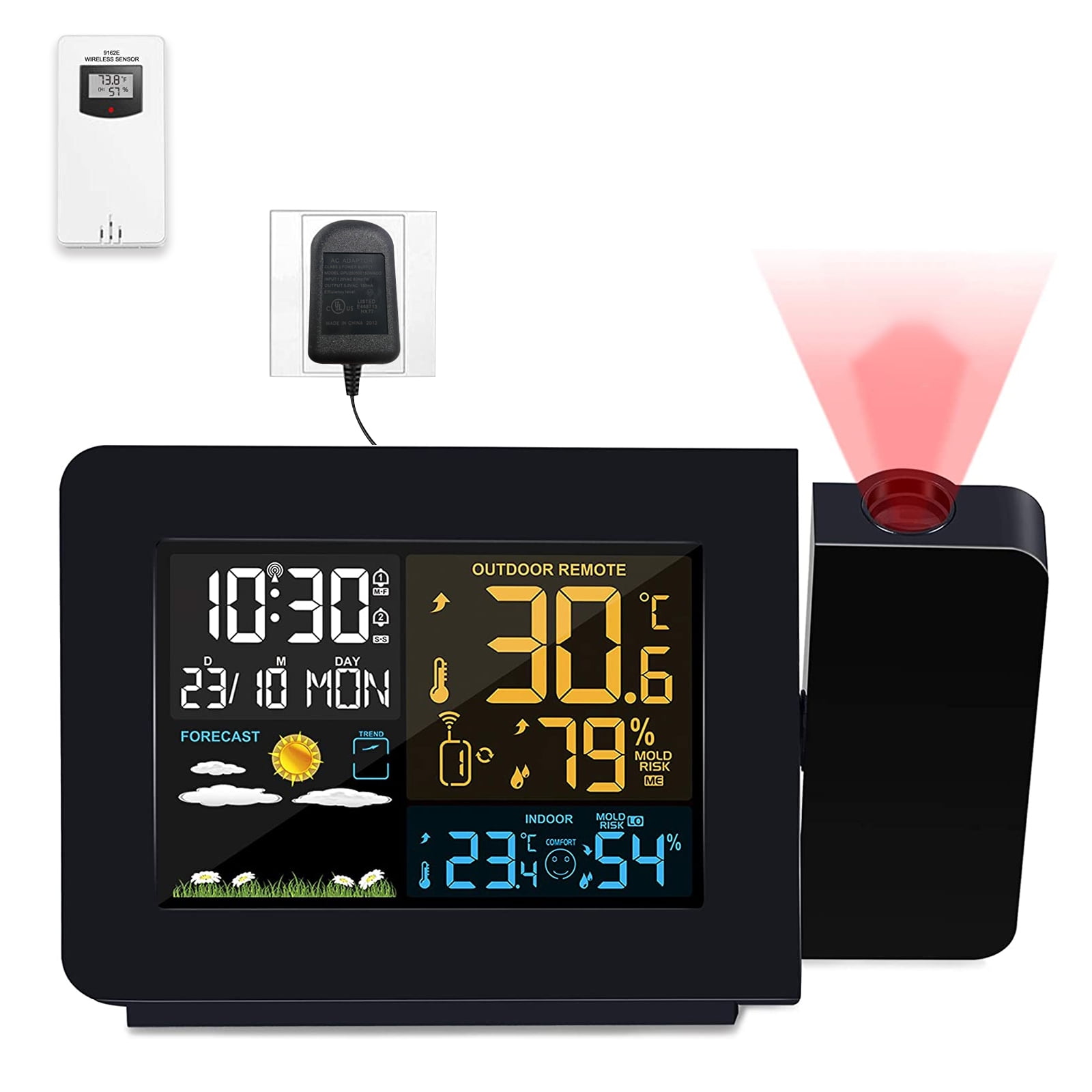 Display Projection Alarm Clock Weather Temperature Thermometer Humidity Cal 