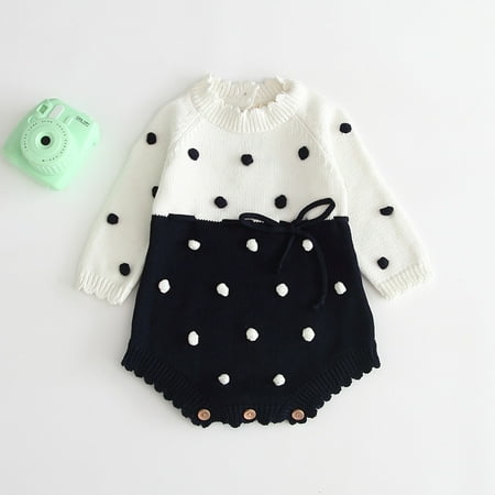 

Yubatuo Toddler Baby Girls Warm Ruched Sweater Romper Knit Crochet Bodysuit Clothes Black 100