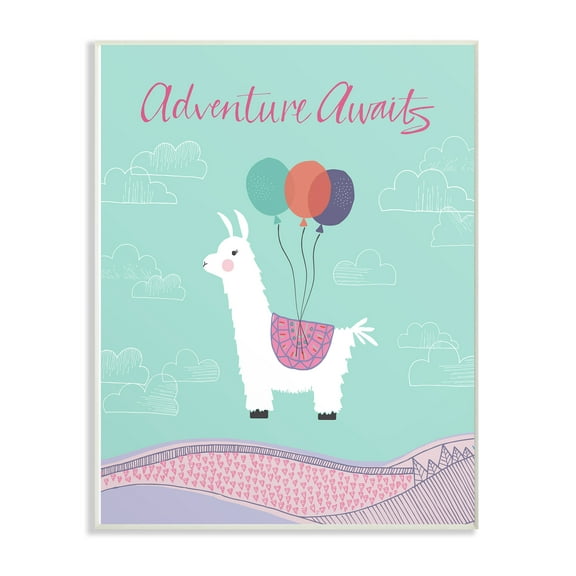 The Kids Room by Stupell Adventure Awaits Llama With Balloons Oversized Wall Plaque Art, 12.5 x 0.5 x 18.5