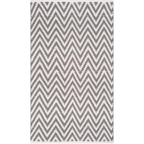 SAFAVIEH Montauk Siomha Chevron Cotton Area Rug, Grey/Ivory, 2'3' x 3'9'