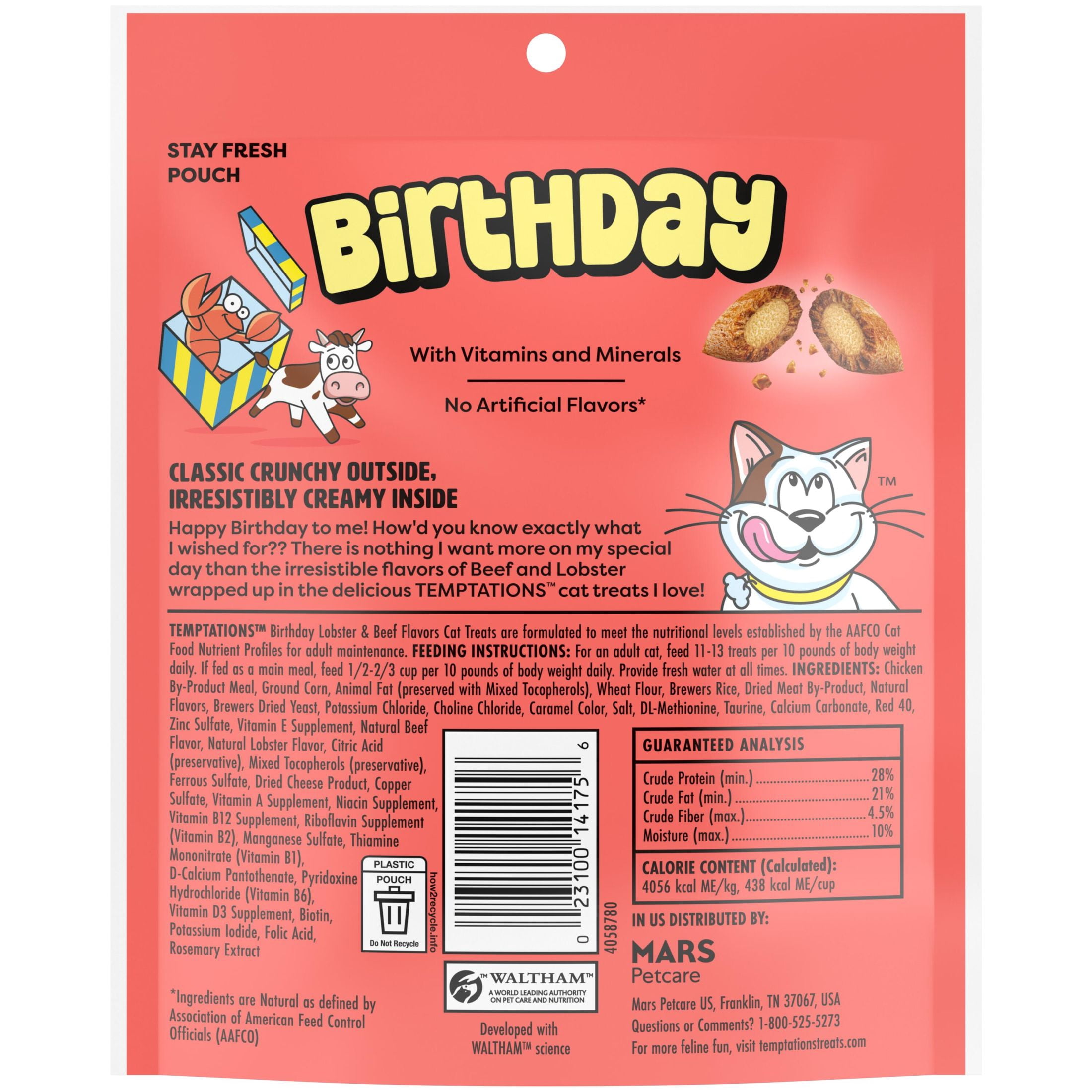 Temptations Birthday Lobster & Beef Flavor Crunchy & Soft Cat Treats, 6.3 oz Pouch
