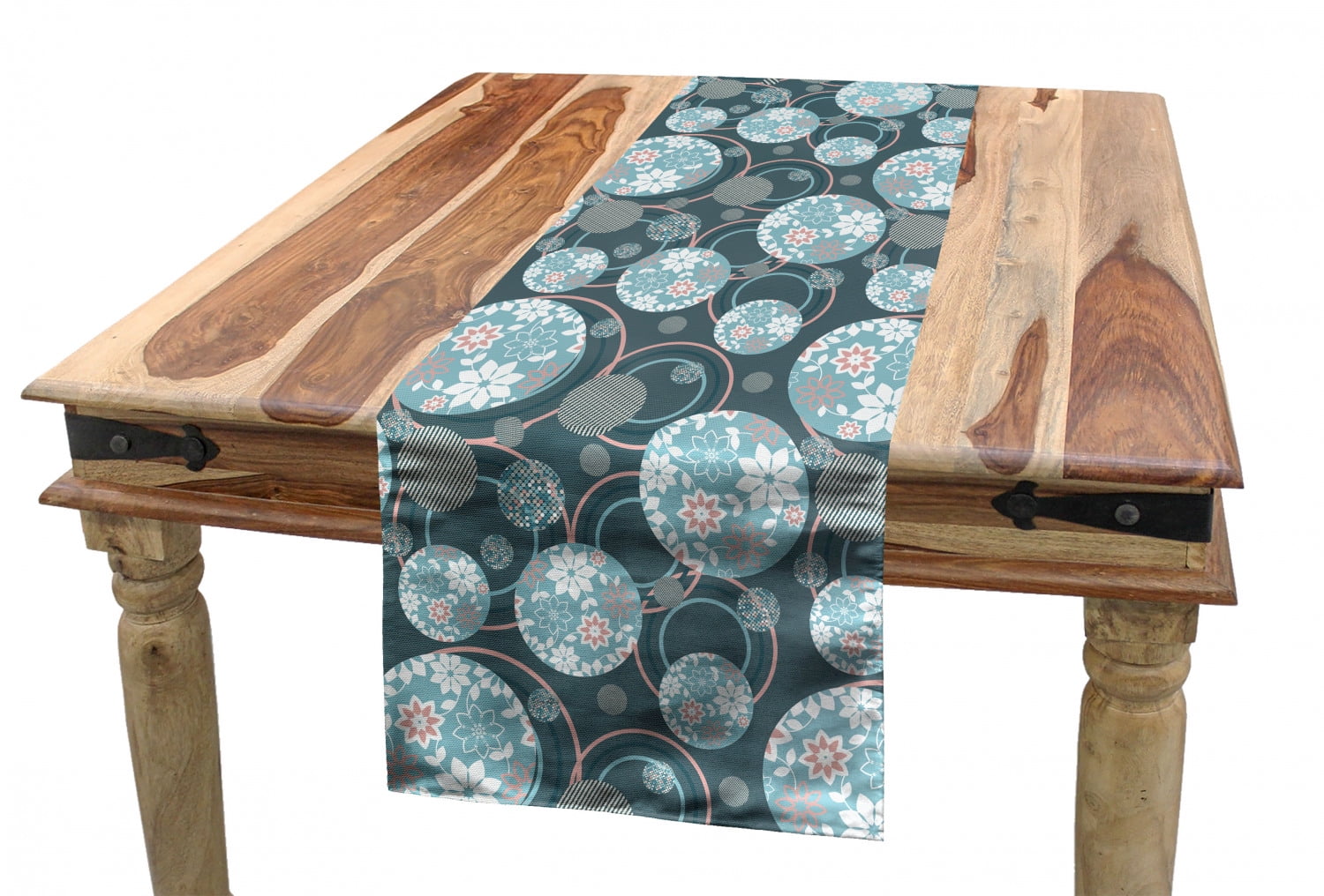 Geometric Circle Table Runner, Floral Ornamental Pastel Toned Shapes