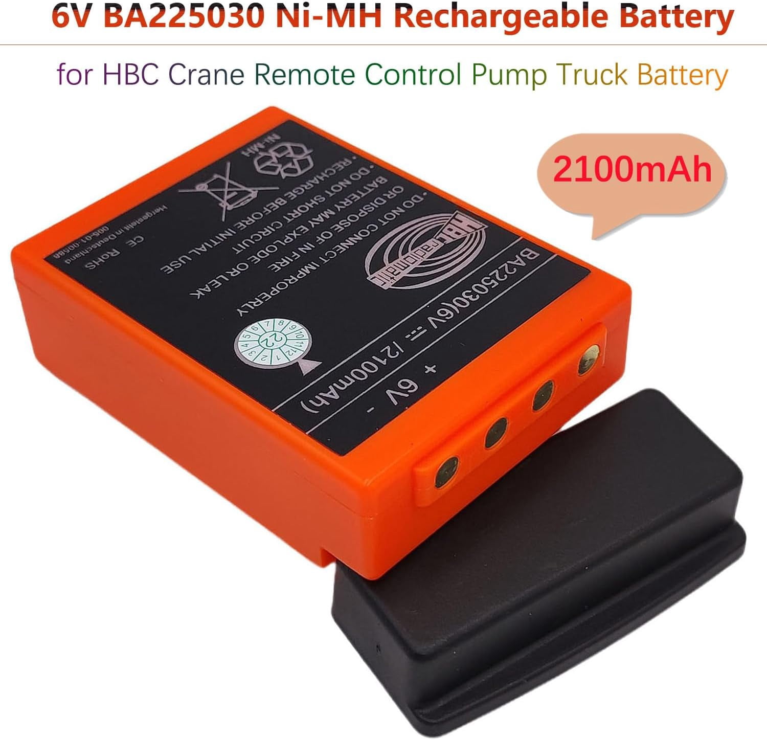 6V 2100mAh BA225030 Ni-Mh Rechargeable Battery Replace HBC Radiomatic Battery BA225000 BA225031 BA205030 FuB05AA  BA225001 for HBC Crane Remote Control Pump Truck