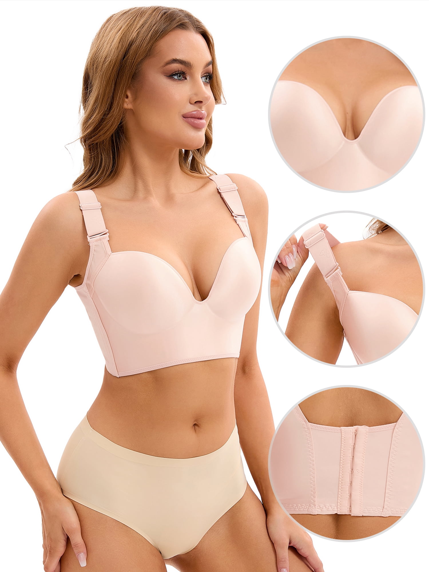 Unique Bargains Women's Push Up Tummy Control 6 Hooks Wirefree Convertible Bras D 46 Pink