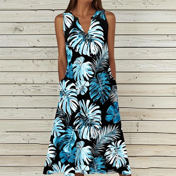 TaTaai Womens Strap Design V Neck Sleeveless Casual Summer Dress Loose Fit Maxi Length Beach Vacation Sundress Gift