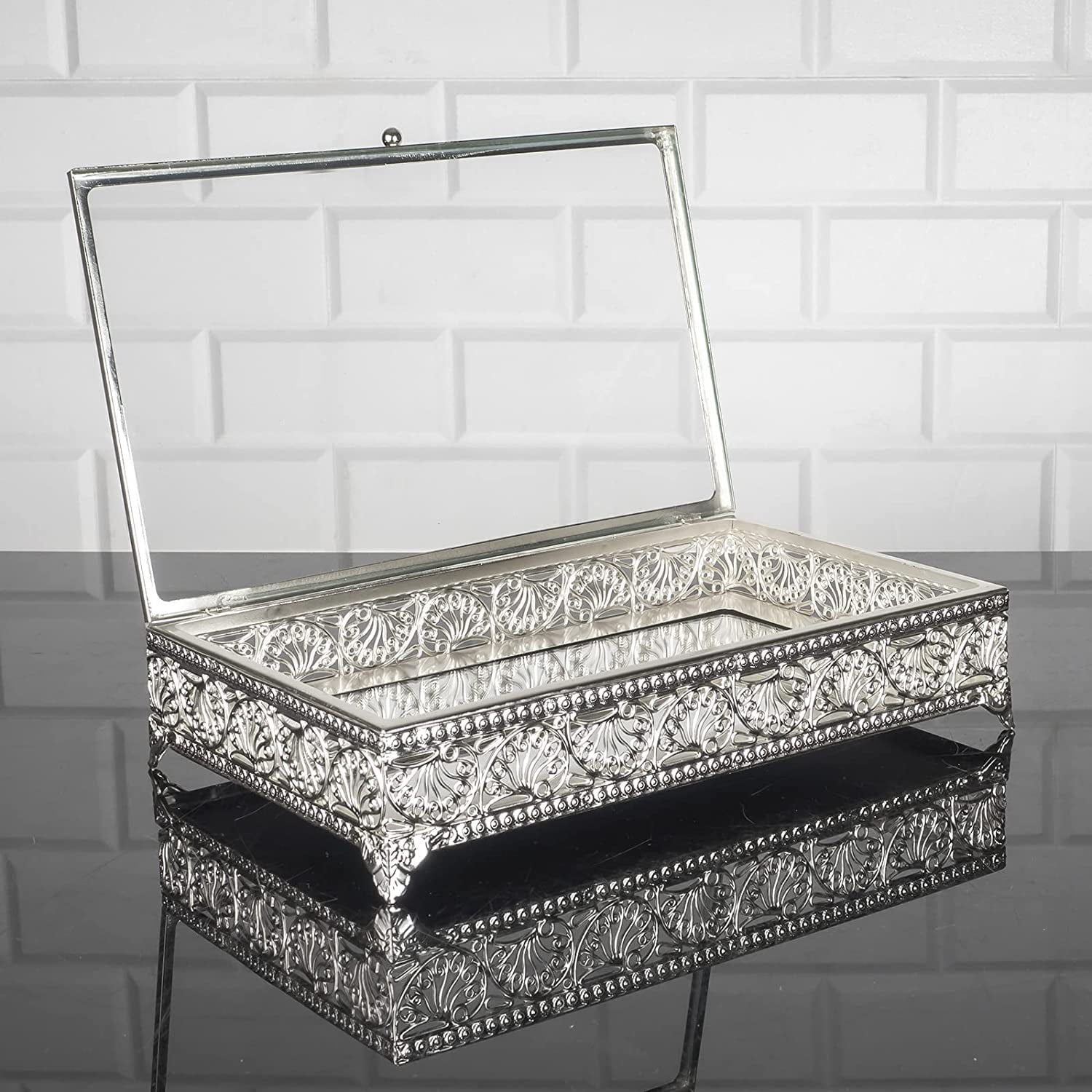 Handmade Fancy Keepsake Boxes, Vintage Gold Jewelry Box, Metal Display Cases  with Clear Acrylic Lids, Rectangle Decorative Boxes with Lids for Home  Décor, and Storage