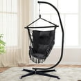 thumbnail image 3 of Gymax Hammock Chair w/ Soft Pillow Cushions Pocket Hanging Rope Swing Steel Bar Gray, 3 of 10