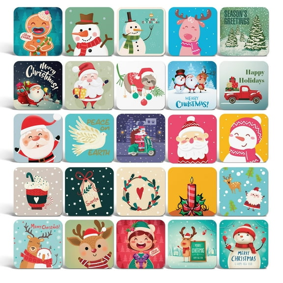 Better Office Products Mini Christmas Greeting Cards & Envelopes, 3 x 3 inch, 25 Unique Designs with Red & Green Envelopes, Small Christmas Cards for Gifts (50 Pack)