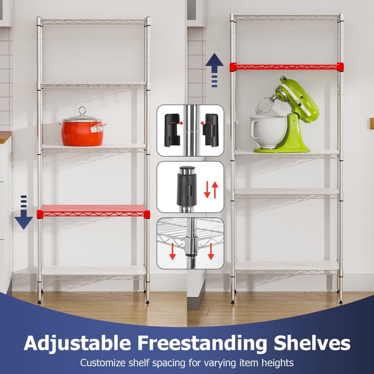 FDW 5-Tier Metal Wire Garage Storage Shelf with Wheels, Chrome photo 4