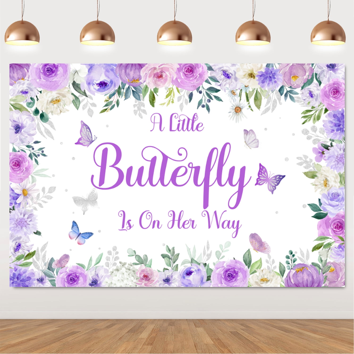 Purple Butterfly Baby Shower Backdrop Decorations for Girl 3.2*4.9ft