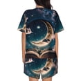 thumbnail image 6 of Daiia Artistic Starry Sky Moon Book Pattern Womens Pajama Sets Short Sleeve Pajamas for Women Sets Soft Lounge Sets Casual Round Neck Sleepwear PJS-Large, 6 of 7