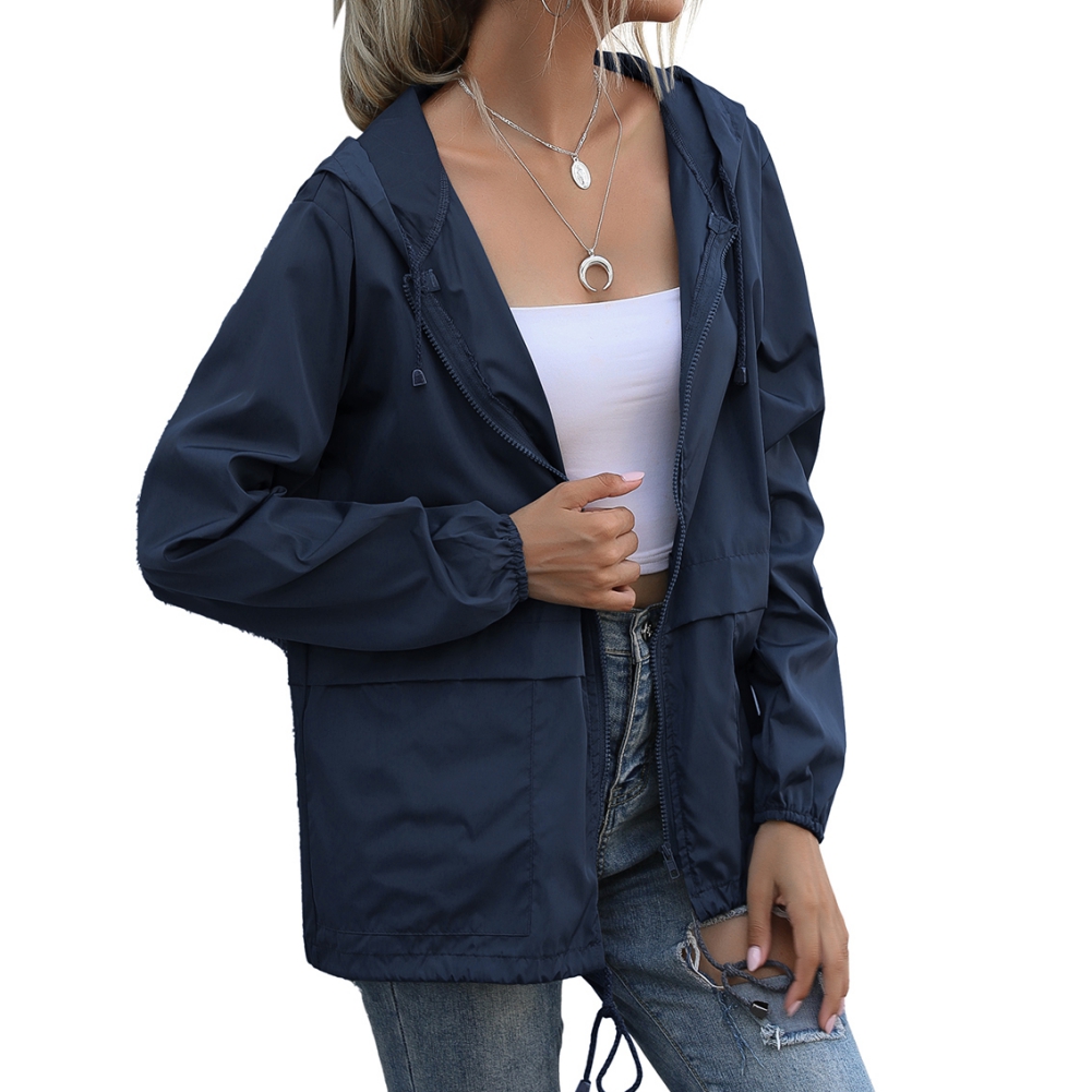 Women's Waterproof Spring Jacket Zipper Fully Taped Seams Rain Coat Spring Autumn Parka (Dark Blue, L) - image 2 of 12