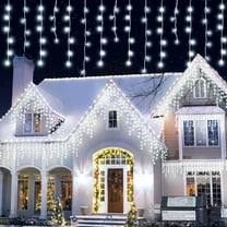 ThrottleT -LED Icicle Lights, 300 LEDs, 33ft, 8 Modes, Curtain Fairy Light with 60 Drops, Clear Wire LED String for Christmas/Thanksgiving/Easter/Halloween/Party Backdrops Decorations (Cool White)