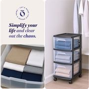 HOMZ 3-Drawer Cart Organizer with Removeable Wheels, Medium, Black & Clear