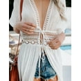 thumbnail image 5 of FANCYINN Women White Long Lace Cover Up Bohemian Kimono Sheer Lace Tie Front Beachwear Crochet Dress S, 5 of 6