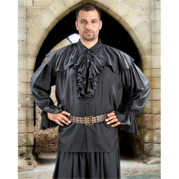 The Pirate Dressing C1091 Half Cape Medieval Shirt- Black - Extra Large
