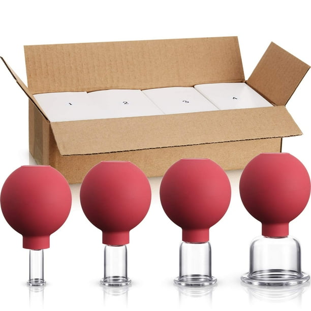 Set de ventosas de cristal BBTO, 4 piezas, para cuerpo, cara y piernas (rojo)