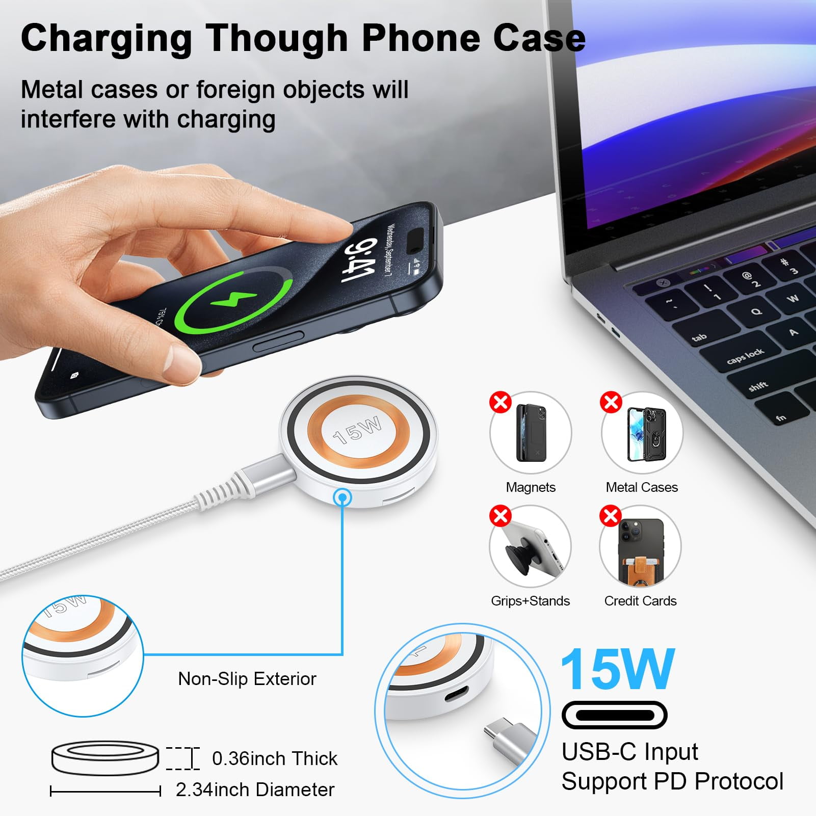 ABCPOW 2Pack Wireless Charger Stand,15W Magnetic Fast Charger Pad Mat MagSafe Wireless Charging Station Android Wireless Charger Holder Dock Compatible for iPhone 17 16 15 Samsung Galaxy S25 S24 S23