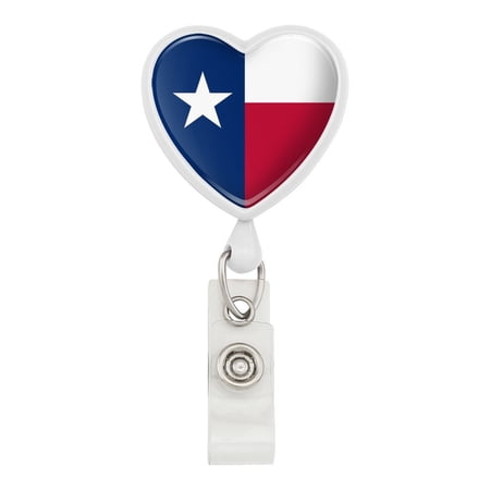 Texas State Flag Heart Lanyard Retractable Reel Badge ID Card Holder