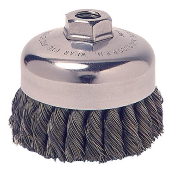 Vortec Pro Knot Wire Cup Brush, 4 in Dia., 5/8-11 Arbor, .025 in Carbon Steel
