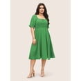 thumbnail image 2 of AURA Womens Plus Size Green Midi Dress Square Neck Puff Sleeve High Waist Retro A Line Spring Summer, 2 of 5