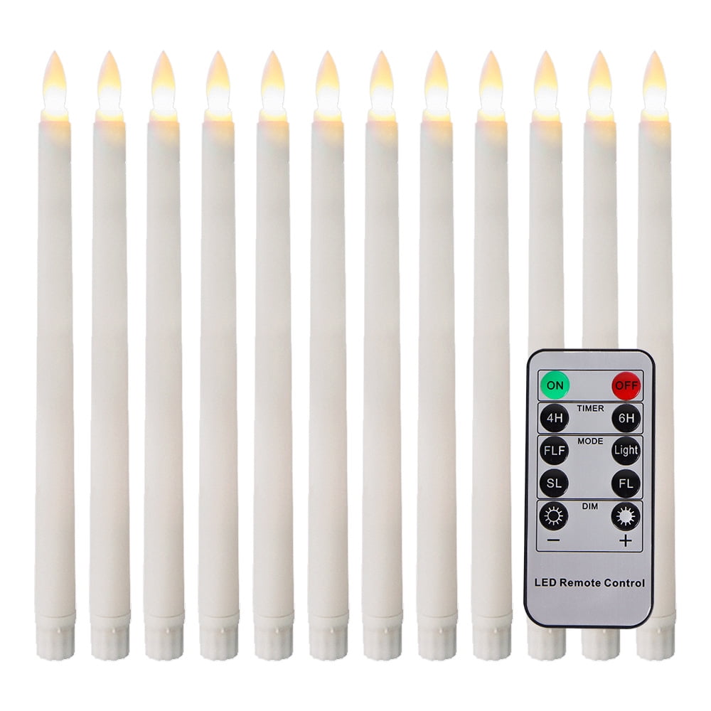 3D Led Flameless Flickering Battery Operated White Taper Candles with