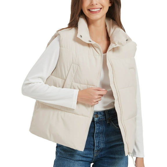 Women's Cropped Puffer Vest Stand Collar Lightweight Sleeveless Crop Padded Vest Zip Up Gilet Coat