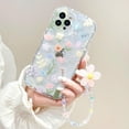 thumbnail image 3 of Compatible with iPhone 14 Pro Max Clear Case Curly Wave Frame Floral Lace Shape TPU Slim Camera Protection Phone Cover with Flower Beaded Lanyard Wrist Strap Design Case for Women Girls, 3 of 9