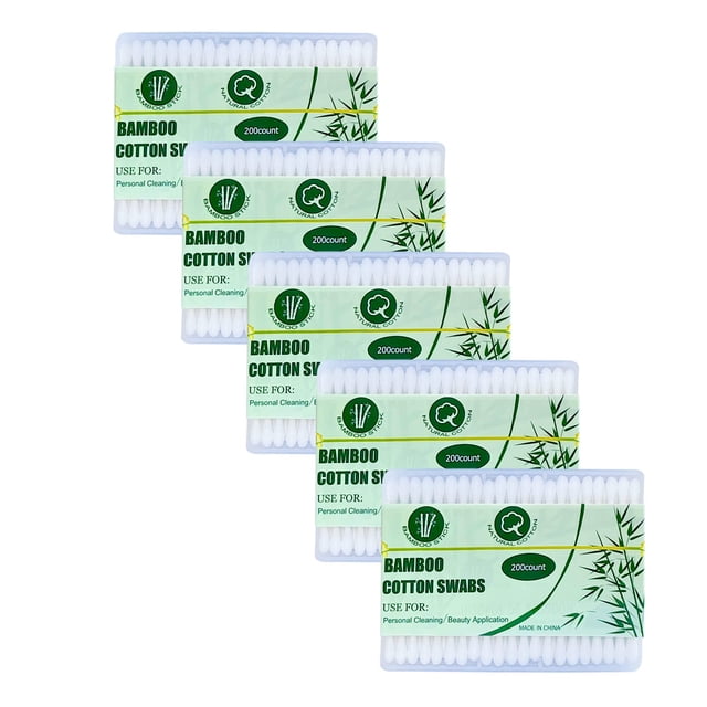 Hisopos de algodón de bambú, 2000 unidades, bastoncillos de algodón biodegradables de doble ronda, 10 paquetes de 200 unidades