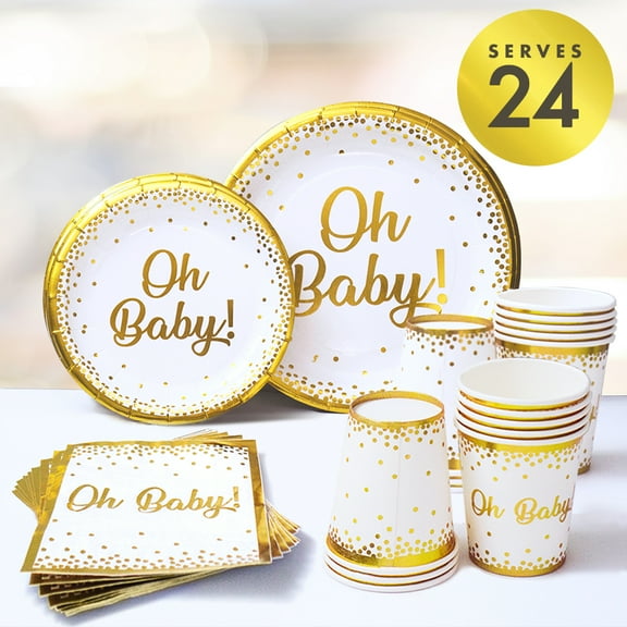 Oh Baby Shower Plates and Napkins for 24 Neutral for Boy or Girl with Paper Plates, Cups, and Napkins Party Supplies