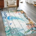 thumbnail image 3 of Summer Ocean Jellyfish Area Rugs 3'x5', Nautical Colorful Sea Fish Coral Starfish Wood Grain Low Pile Throw Living Room Rug Non-Slip Sturdy Edge Binding Carpet for Indoor Entryway Bedside Kitchen, 3 of 9