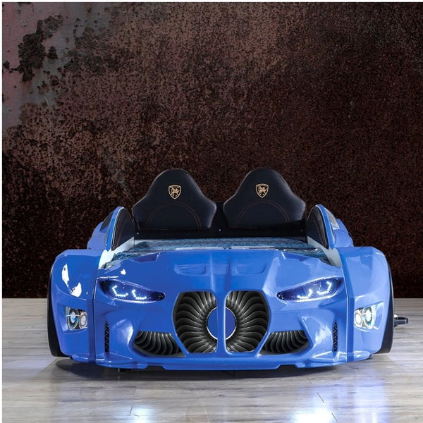 GTM Twin Race Car Bed for Kids with LED Headlights, Sound FX, Remote Control and Realistic Design, Sturdy and Fun Sleep Solution