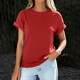 thumbnail image 4 of T Shirts Womens Crew Neck Rolled Short Sleeve Basic Summer Tops 2026 Casual Tees Red S, 4 of 6