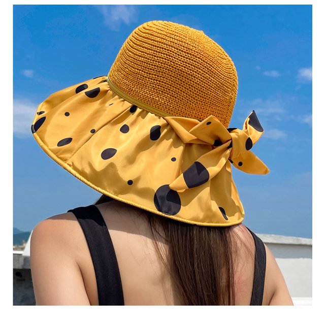 LinYooLi Dot Shading Hat Summer Female Vinyl Bow, Large Eaves Sunscreen Hats