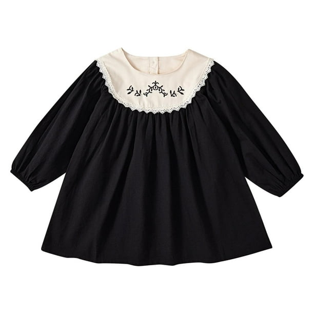 Odeerbi 2-8 Años Niñas Princesas Florales Vestido Retro Vintage Algodón Vestido Infantil Cuello Redondo Bordado Manga Larga