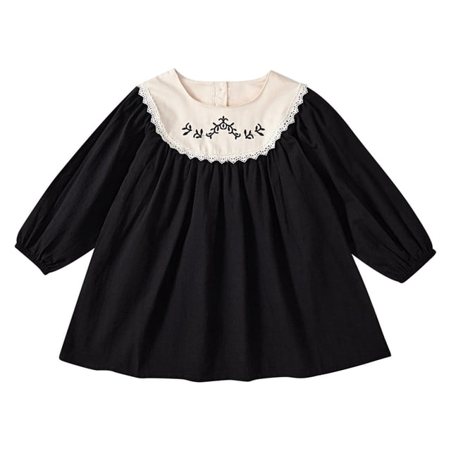 Odeerbi 2-8 Años Niñas Princesas Florales Vestido Retro Vintage Algodón Vestido Infantil Cuello Redondo Bordado Manga Larga