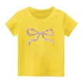 thumbnail image 2 of Brondbend My Order Baby Clothes for Girls Solid Color Round Neck Short Sleeve Blouse Tops Summer Bow Pattern Pullover Casual Fashion Blouse Delightful Girls' Fashion for Casual Yellow Sizes 11 Years, 2 of 3